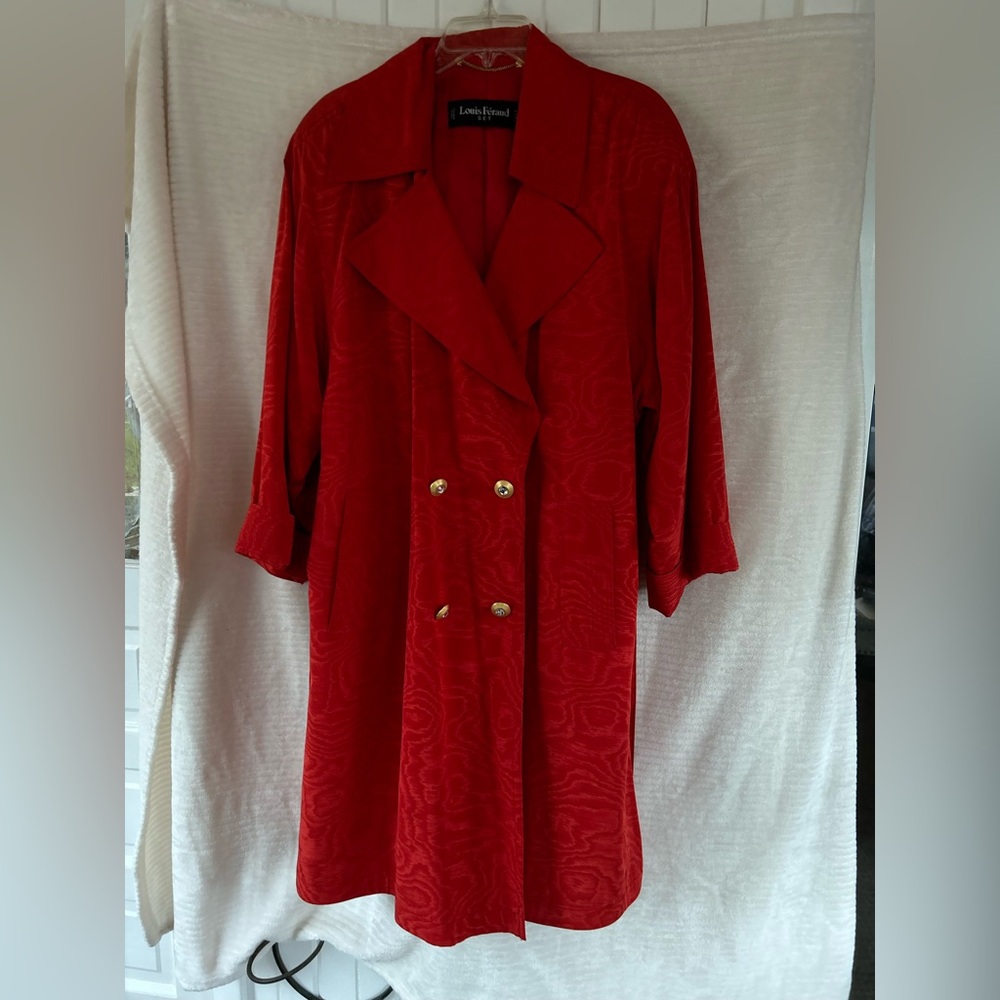 Louis Feraud Red Trench Coat with Gold Buttons